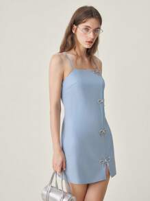 Muvela Robe mini sans manches pour femmes avec décoration de papillon de cristal, robe mini sans manches élégante convenant pour l'été