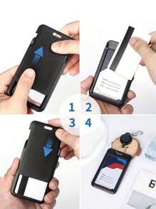 1pc Hard Black Vertical Plastic Card Holder With Retractable Badge Reel Clip For Office/School Id, Credit Card, Key Card, Driver License And Access Pass Protection Back To School - Black - View 6