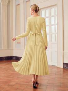 ZEYLAH 女士优雅纯色褶皱下摆连衣裙