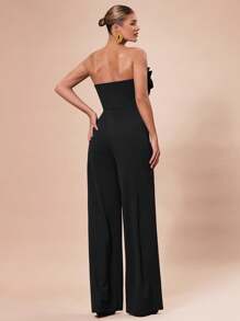 SHEIN BAE Bộ đồ liền thân bó sát trang trí hoa 3D thanh lịch màu đen & đen/trắng, đa năng cho tiệc cocktail, hẹn hò lãng mạn, mặc nhiều lớp thường ngày, tiệc tùng, Halloween, Giáng sinh - màu đen - Xem 2