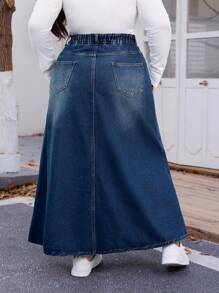 SHEIN CURVE+ Gonna lunga casual in denim di taglia comoda, adatta per l'estate, per taglie comode, stile boho per le vacanze