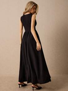 Poéselle Women's Elegant Black Maxi Dress,Summer Night Out Tie-Front Sleeveless Long Dress,Chic Casual Party Outfits,Sleek Resort Dresses For Women - Black - View 3