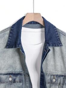Manfinity Homme Veste en jean décontractée à manches longues et boutonnage simple avec poches utilitaires, pour hommes grande taille - Jean bleu - Voir 3