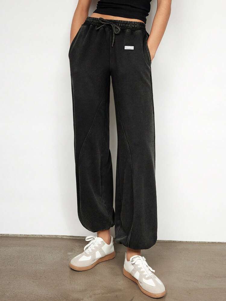 SHEIN Maija Women's Letter Print Drawstring Waist Pockets Casual Jogger Pants