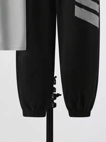 SHEIN 2 件套青少年男童休闲字母印花圆领套头衫套装，适合夏季、运动、跑步、户外 - 灰色 - 查看 5