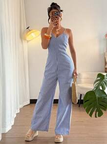 Elenzga Pantalón de peto casual a rayas para mujer - Multicolor - Ver 5