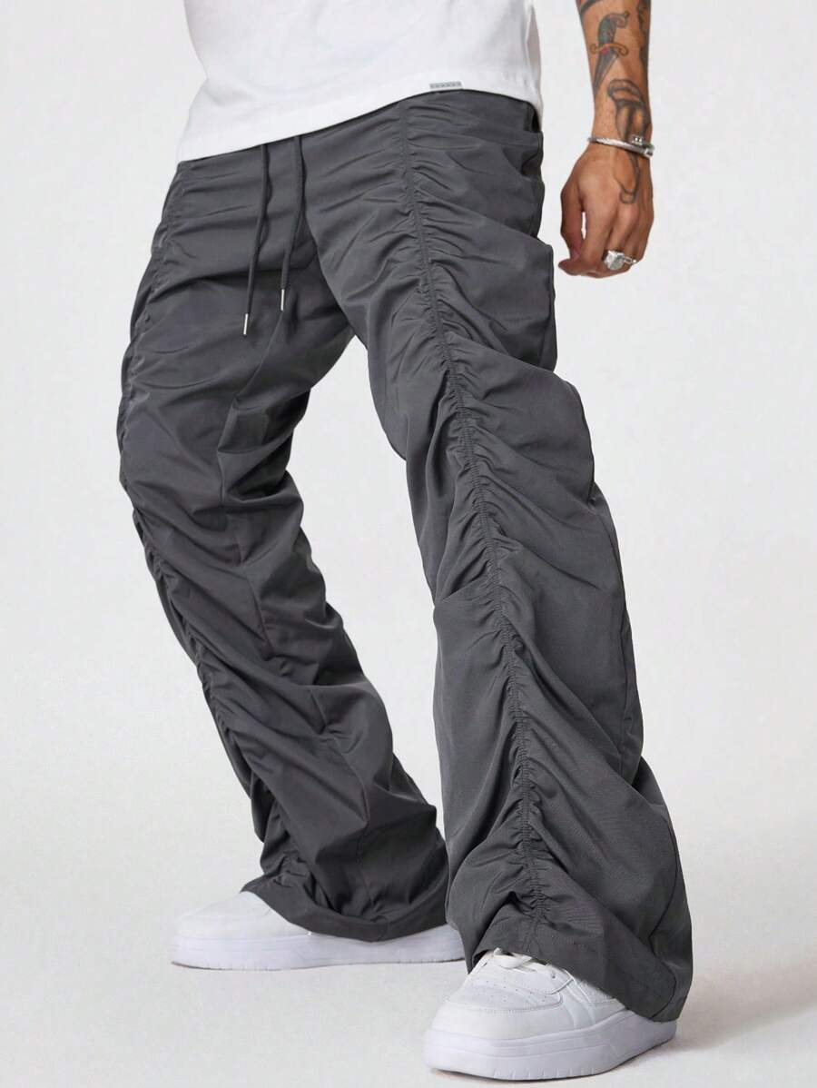 SHEIN Kids Tween Boys' Casual, Versatile, Comfortable Pleated, Tapered, Loose, Straight Leg Solid Woven Trousers Suitable For Commuting, School, Casual, Holiday, Vacation, Sports, Spring, Summer, Fall, Winter - Grey - View 1