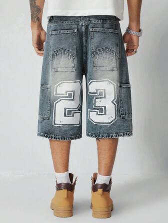 Street Life Jeans tipo vaquero de 7/8 para hombres con estampado digital y bolsillos múltiples