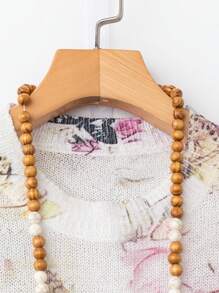 EMERY ROSE New Fresh Retro Artistic Dye Print Round Neck Lightweight Viscose Women Pullover Sweater, Spring/Summer - White - View 6