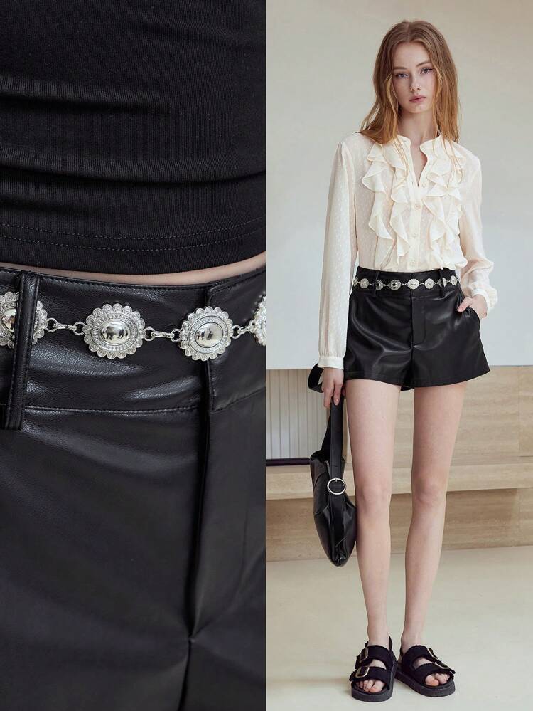 MOTF STUDIO PU LEATHER SLANT POCKET SHORTS