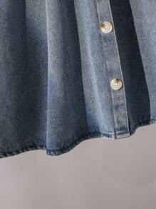 SHEIN Tween Girl Checkerboard Heart Print T-Shirt & Denim Rivet Decorated Skirt Set Summer Holiday - White - View 4