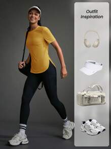 Powerista 女式纯色圆领短袖简约休闲运动T恤和背心健身衫