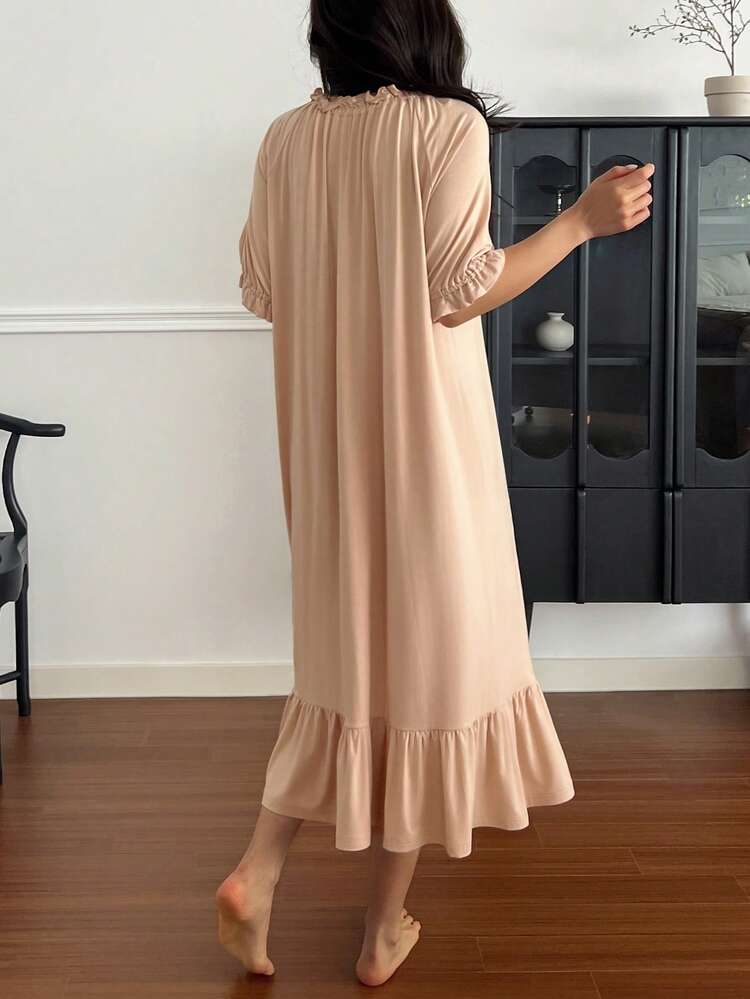Sweet Ruffle Hem Wrap Dress Loungewear For Women Pajama