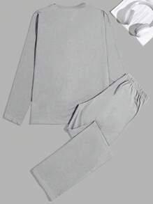 EURMUSE 男式游戏字母印花常规长袖和长裤家居服套装 - 灰色 - 查看 3