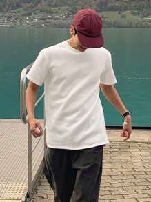 DAZY Men's Plain White T-Shirt, Simple Style Suitable For Summer - White - View 5