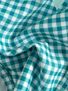 Swim Mod Beach Summer Outfits For Women: Random Plaid Spaghetti Strap Bow Cute 2 Pieces Bikini Set - Blue - View 5