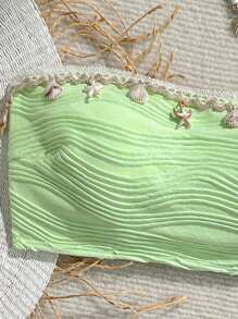 Swim Vcay Conjunto de playa de verano para mujer, un solo pieza de traje de baño con parte superior de unicolor texturizado y decoración de tirantes con conchas