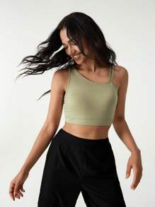 Hanevo Top de tirantes verde con cuello asimétrico, espalda descubierta y diseño calado para mujer - Verde - Ver 5