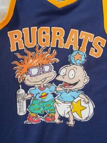 Nick 90s | SHEIN Baby Boy Cartoon Sports Cute Casual Graffiti Character Print Romper - Royal Blue - View 3