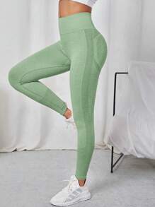 Sovereign Charm Yoga Leggings Seamless High Stretch Bubble Butt Push Up Training Tights With Wide Waistband - Mint Green - View 3