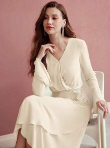 MOTF PREMIUM DRAPED ASYMMETRICAL HEM DRESS - Apricot - View 4
