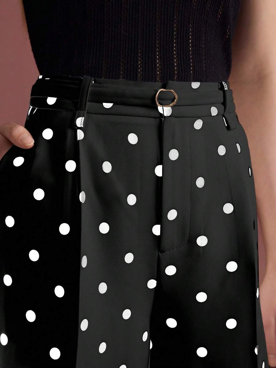 MOTF PREMIUM POLKA DOT SLANT POCKET PANTS - Black - View 2