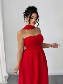 Elenzga 大码女式优雅露肩 A 字腰鸡尾酒礼服，带披肩，适合派对