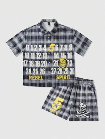 Street Life Men's Plaid Boxy Fit Short Sleeve Shirt & Shorts Casual Suit