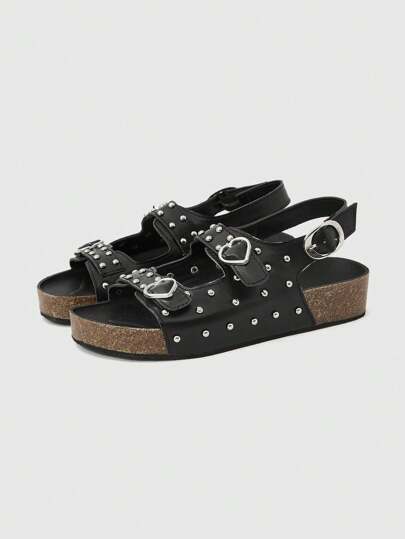 Grunge Punk Sandalias plataforma punk gótica para mujer, sandalias planas de verano con correa ajustable, dedos abiertos, romana y para la playa