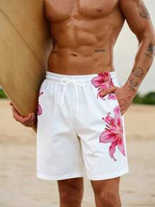 Manfinity VDAYZ Men's Minimalist & Fashionable Swim Trunks, Suitable For Summer Beach,Hawaiian - White - View 5