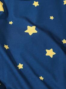 2pcs Toddler Boys Minimalist Star & Moon Print Long Sleeve Top And Pants Casual Comfortable Loungewear Set - Navy Blue - View 8