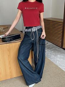 Dazy-Less Ancora Women's Simple Red Letter Graphic Short Sleeve T-Shirt - Red - View 6