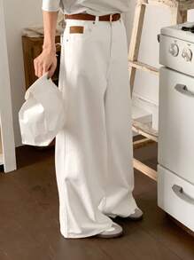 DAZY Women's Pockets Wide Leg Loose Casual Versatile Jeans