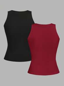2 chiếc áo crop top nữ màu đen và đỏ tía, gợi cảm và bó sát, mùa hè - Nhiều màu - Xem 2