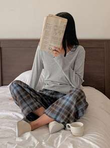 DAZY 2pcs Women Spring Casual Loose Comfy Lounge Set, Home Wear, Cozy Outfits, Fall Winter Clothes - Light Grey - View 6