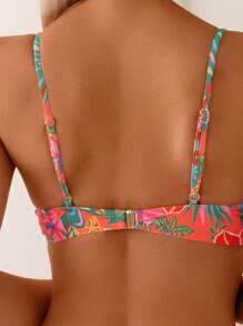 SHEIN Swim 女士海滩夏季服装，聚拢热带花卉度假比基尼套装，2 件套 - 彩色 - 查看 4