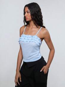 TRNVIE Women's Summer Fashion Solid Color Frill Trim Camisole - Blue - View 5