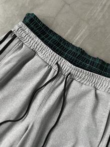 Manfinity Sporsity 3pcs/Set Men's Casual Sports Striped Double Layer Elastic Waist Wide Leg Sweatpants, Autumn Going Out Street Wear Drawstring Color Block Sweatpants, For Husband, Boyfriend Gifts, Men Sets Pants