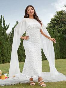 SHEIN Belle Abito da donna taglie forti in 2 pezzi, con jacquard, senza spalline, con scialle, elegante per matrimoni primaverili e feste
