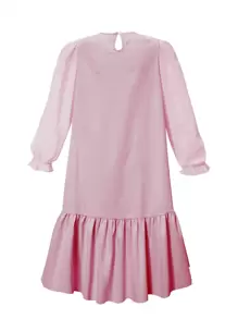 SHEIN Explorewe Gaun Anak Perempuan Remaja Elegan dengan Kerah Lepas Pasang, Motif Bunga, Model A-Line, Lengan Panjang Transparan, Serbaguna untuk Acara Kasual, Liburan, Pesta, Pakaian Sehari-hari, Musim Semi/Panas - Berwarna merah muda - View 2
