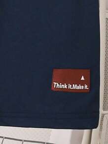 SHEIN 青少年男孩休闲舒适连帽衫和裤子套装 - 杏色 - 查看 3