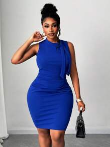 Maweii Plus Size Women Elegant Bodycon Sleeveless Mini Dress - Blue - View 5