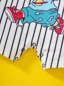 Nick 90s | SHEIN 男婴卡通形象黑白条纹可爱休闲连体衣