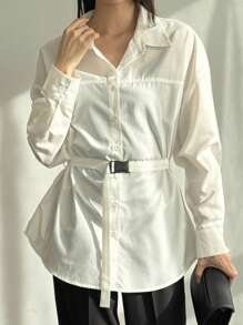 FRIFUL 女式宽松腰部收紧办公室休闲衬衫长袖上衣