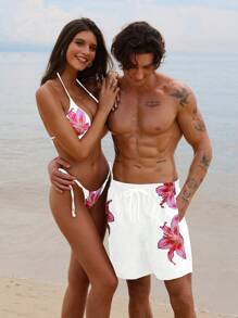 Manfinity VDAYZ Men's Minimalist & Fashionable Swim Trunks, Suitable For Summer Beach,Hawaiian - White - View 3