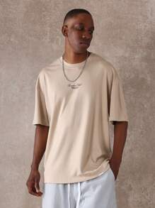 Sumwon Club New York Premium Oversized T-Shirt Urban Streetwear Classic Script Logo Casual Summer Fashion Statement Piece - Khaki - View 2