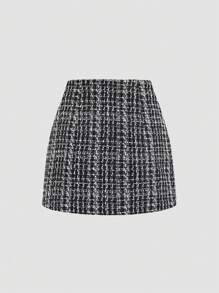 Sweetra 女士时尚百搭粉色粗花呢高腰 A 字迷你裙，带纽扣装饰和侧开衩