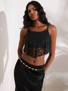 Opulessa Top a canotta lavorato a maglia con orlo asimmetrico e dettagli in pizzo