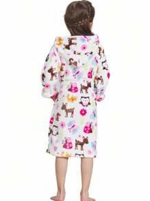 1pc Girls' Cartoon Coral Fleece Hooded Bathrobe, Home Clothes, Gift, Cute