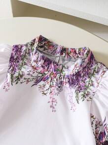 SHEIN 2 件套：花卉印花泡泡袖衬衫和直筒裤，适合年轻女孩 - 彩色 - 查看 8